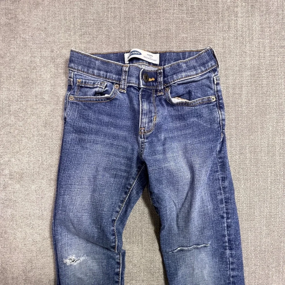 Old Navy Karate Slim Straight Jeans Boys 12 Blue Denim Medium Wash Distressed